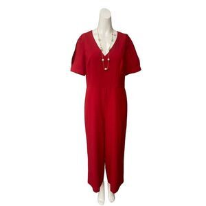 Karl Lagerfeld Paris Women Short Sleeve Red Cropped Wide Leg Jumpsuit Size 10